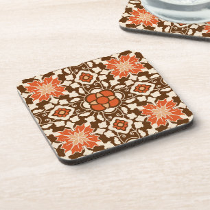 Posavasos Azulejos florales marroquíes, marrones, rojos y be