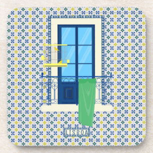 Posavasos Azulejos portugueses y balcón de ventana con pájar