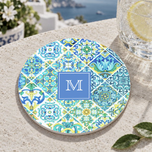 Posavasos azulejos sicilianas mediterráneas de agua menta me