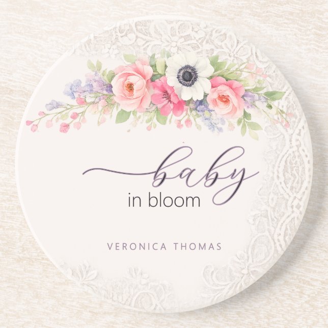 Posavasos Baby in Bloom Sweet Floral Baby Shower (Frente)
