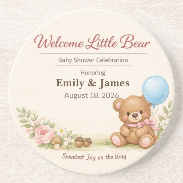 Posavasos Baby Shower Coasters | Teddy Bear | Woodland Paste (Frente)