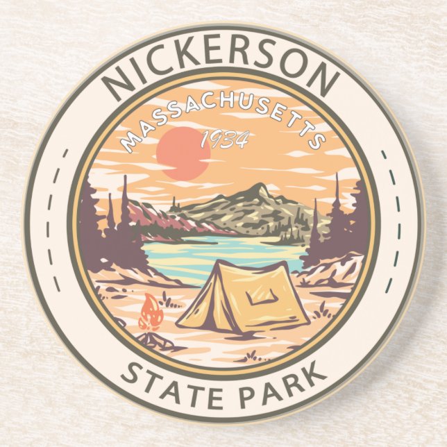 Posavasos Badge del Parque Estatal Nickerson Massachusetts (Frente)