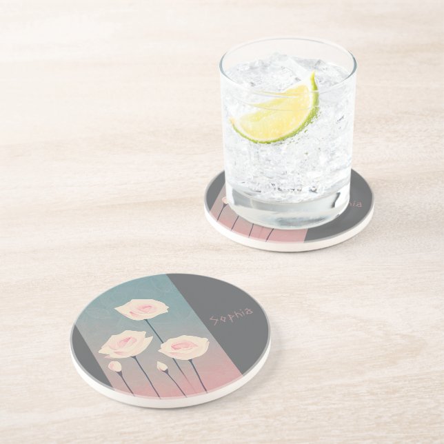 Posavasos Badge Rond 5 Cm Roses, personalized (Lado)