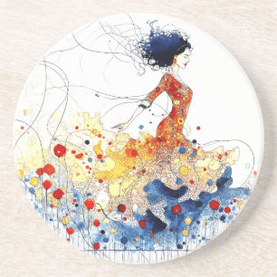 Posavasos Bailarín de Flamenco en Movimiento Multicolor Fluy
