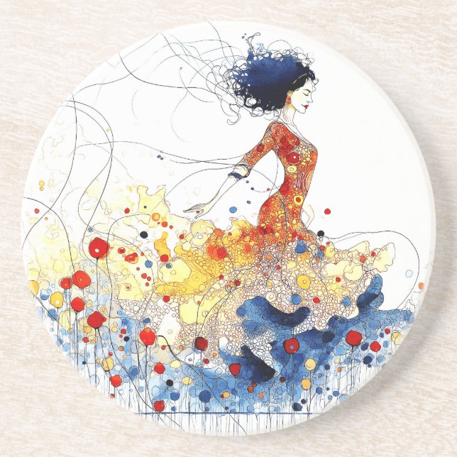 Posavasos Bailarín de Flamenco en Movimiento Multicolor Fluy (Frente)