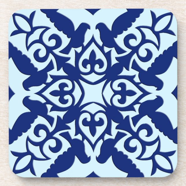 Posavasos Baldosa marroquí - azul marino y azul claro (Frente)