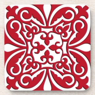 Posavasos Baldosa marroquí - rojo oscuro y blanco
