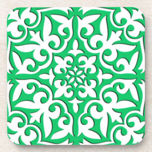 Posavasos Baldosa marroquí - verde jade y blanco