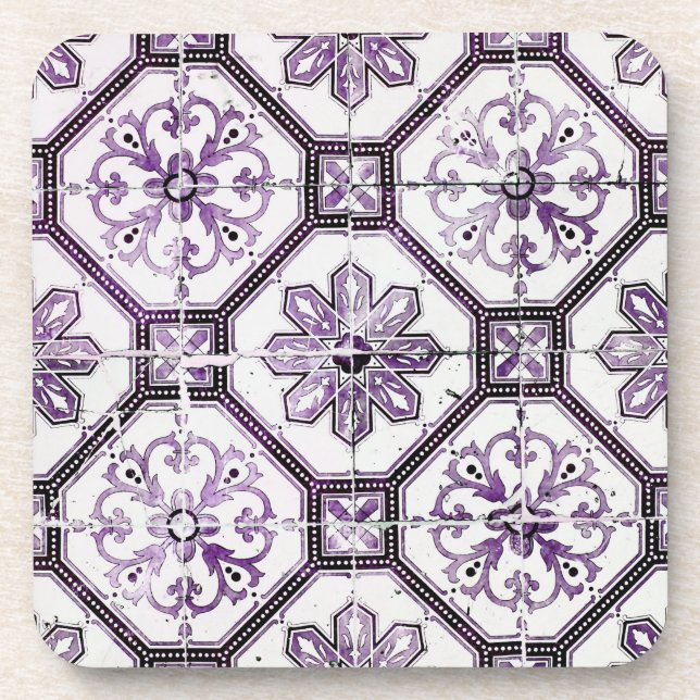 Posavasos Baldosa púrpura y blanca (Frente)