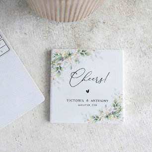 Posavasos Baldosas Cuadradas Cheers para Boda de Elegante Ve