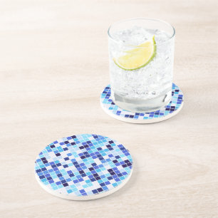 Posavasos Baldosas de piscina, mosaicos azules, patrón geomé