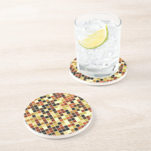 Posavasos Baldosas de piscina, mosaicos marrones, patrón geo