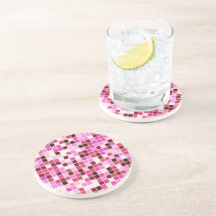 Posavasos Baldosas de piscina, mosaicos rosados, patrón geom