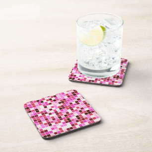 Posavasos Baldosas de piscina, mosaicos rosados, patrón geom
