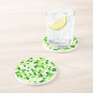 Posavasos Baldosas de piscina, mosaicos verdes, patrón geomé