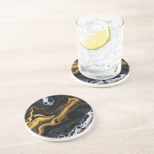 Posavasos Baldosas Decorativas De Resumen De Lujo - Negro, O (Lado)