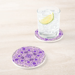 Posavasos Baldosas florales en rosa violeta y algodón
