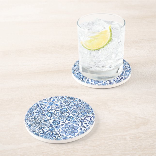 Posavasos Baldosas mediterráneas, portuguesas, azulejo, mall (Lado)