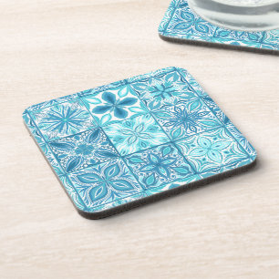 Posavasos Baldosas orgánicas en azul y blanco
