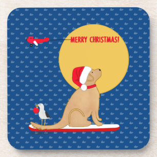 Posavasos Ballenas de día de playa Surfing Golden Santa Dog
