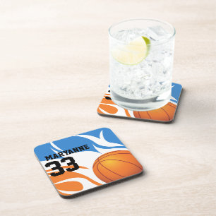 Posavasos Baloncesto azul y Naranja flamado personalizado