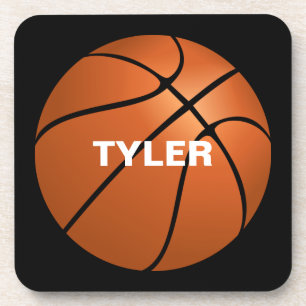 Posavasos Baloncesto, nombre personalizado en blanco, negro