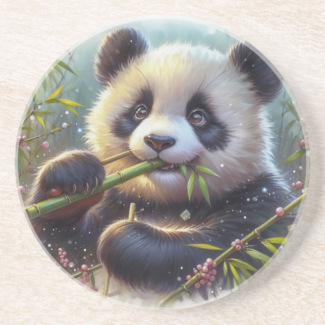 Posavasos Bambú de oso panda adorable (Frente)