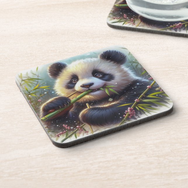 Posavasos Bambú de oso panda adorable (Lado Izquierdo)