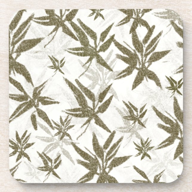 Posavasos Bambú sobre hojas blancas - patrón de superficie s (Frente)