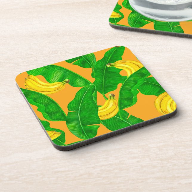 Posavasos Bananas y hojas diseño de acuarela (Lado Izquierdo)