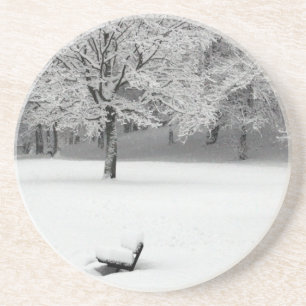 Posavasos Banca de nieve y árboles