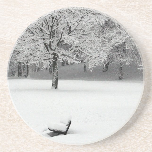 Posavasos Banca de nieve y árboles (Frente)