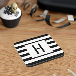 Posavasos Banda elegante en blanco y negro monogramada