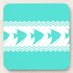 Posavasos Bandas de Angelfish de la costa turquesa blanca