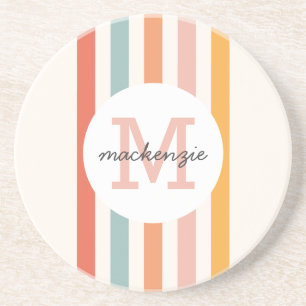 Posavasos Bandas retro-coloreadas monogramadas personalizada
