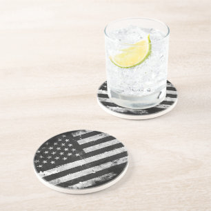 Posavasos Bandera americana del Grunge blanco y negro