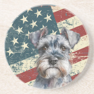 Posavasos Bandera Americana Grunge Miniature Schnauzer Perro