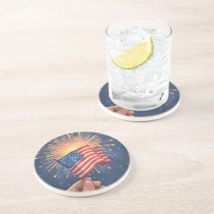 Posavasos Bandera Americana Pintura Acuarela Patriótica