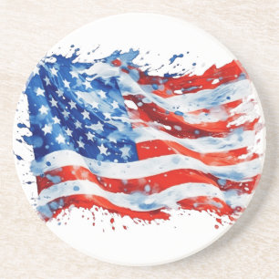 Posavasos Bandera Americana USA Acuarela 4 de Julio