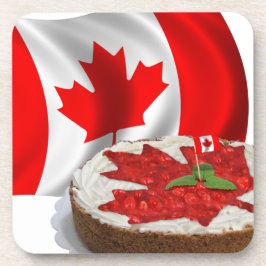 Posavasos Bandera canadiense con pastel de hojas de arce cer