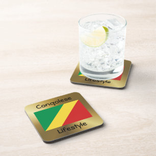 Posavasos Bandera Congo-Brazzaville + anilla de texto