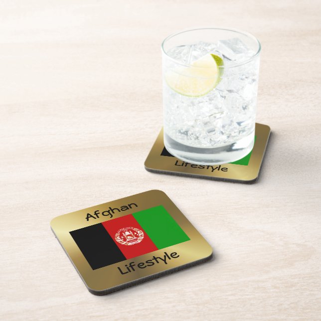 Posavasos Bandera de Afganistán y anilla de texto (Lado Derecho)