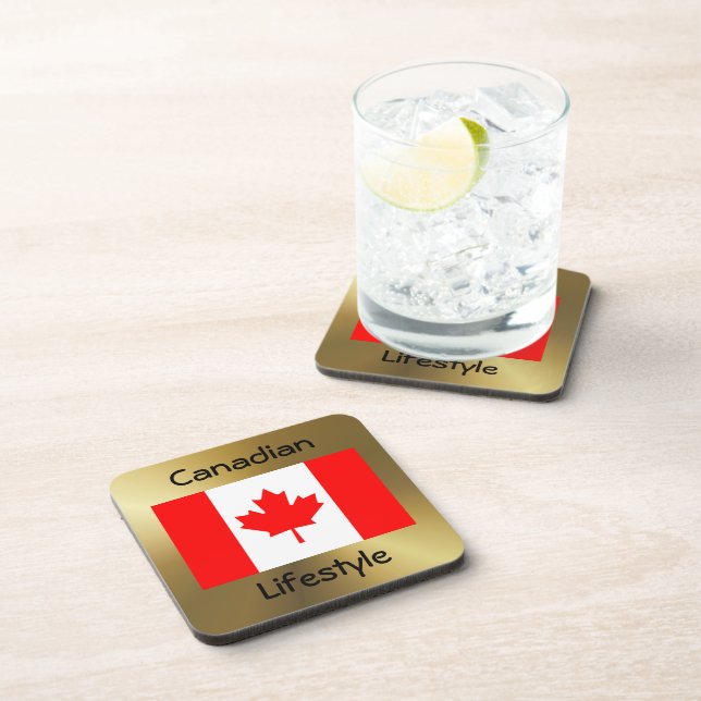 Posavasos Bandera de Canadá y anilla de texto (Lado Derecho)