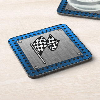 Posavasos Bandera de Carreras de aspecto metalizado cepillad