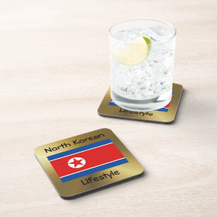 Posavasos Bandera de Corea del Norte + anilla de texto