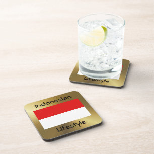 Posavasos Bandera de Indonesia + Pascua de texto
