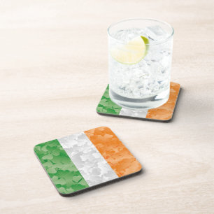 Posavasos Bandera de Irlanda con un patrón de shamrock