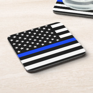 Posavasos Bandera de la policía de la Línea Azul Fina