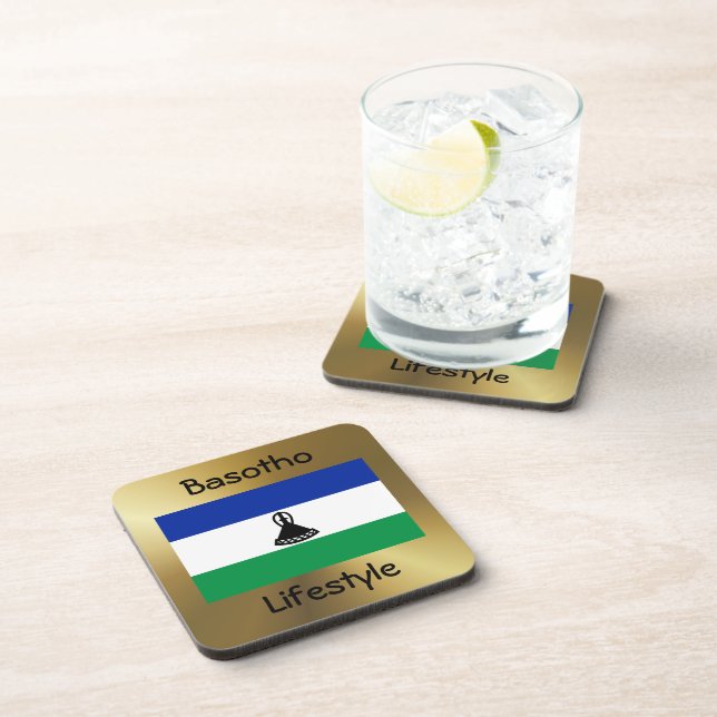 Posavasos Bandera de Lesoto y montaña de texto (Lado Derecho)