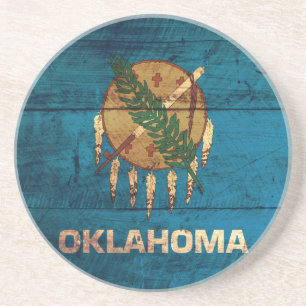 Posavasos Bandera de Oklahoma de madera antigua;